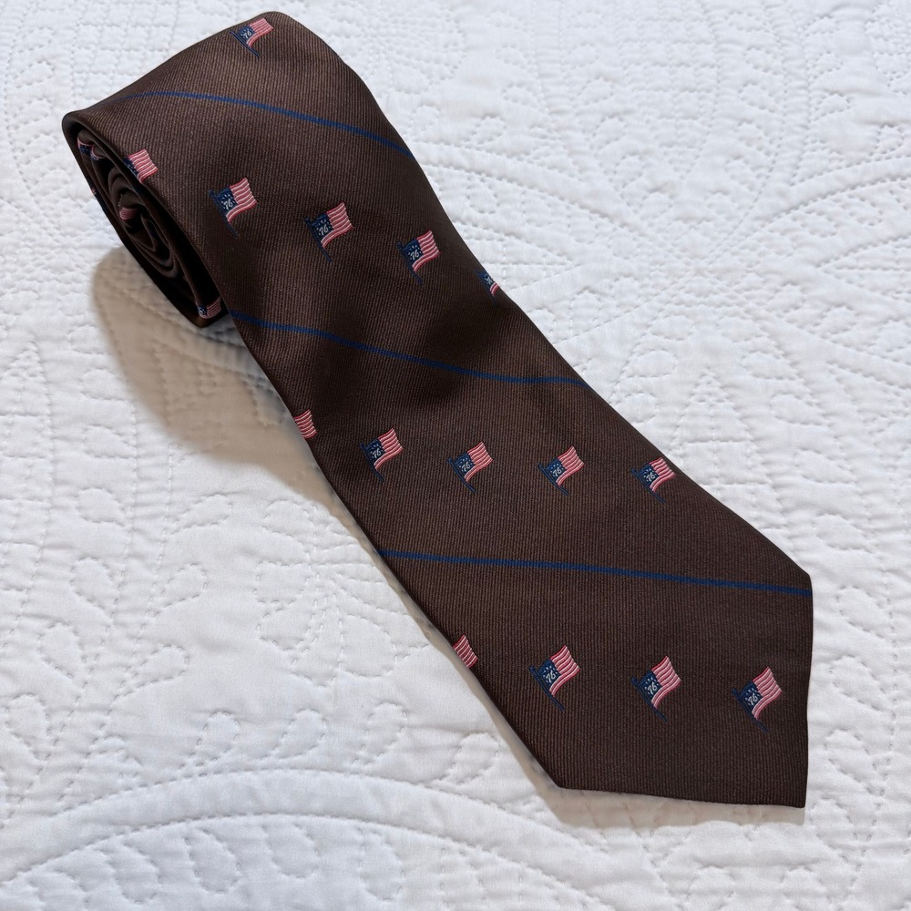 Prince Consort Necktie Mens Brown 76 American Flag Polyester‎ Tie USA New
